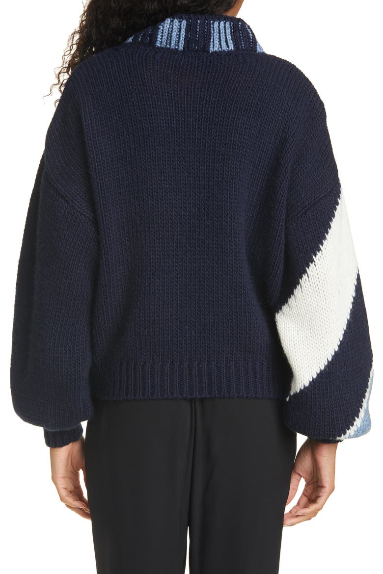 Adonis Balloon Sleeve Diagonal Stripe Sweater, Alternate, color, NAVY