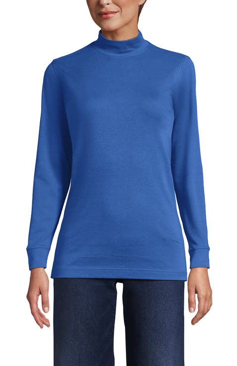 Relaxed Cotton Long Sleeve Mock Turtleneck
