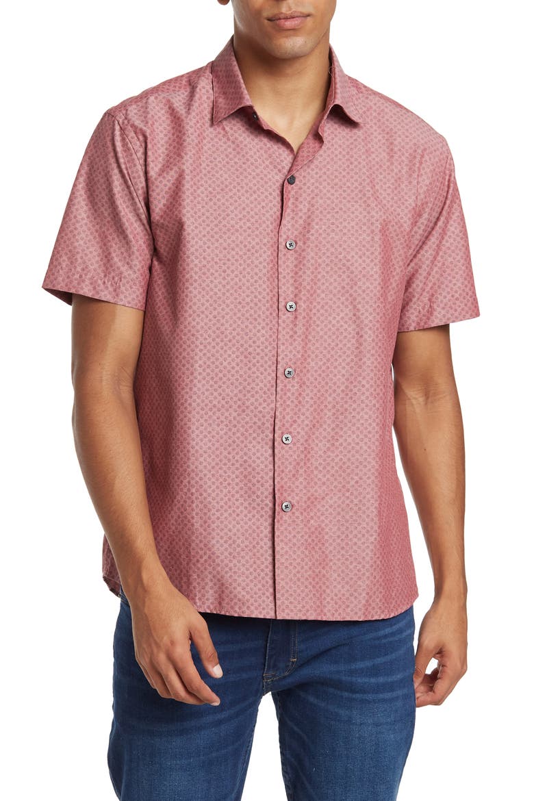 Chronos Short Sleeve Woven Sport Shirt, Main, color, CORAL