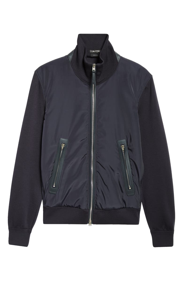 TOM FORD Mixed Media Zip Front Cardigan, Alternate, color, Hb800 Blue