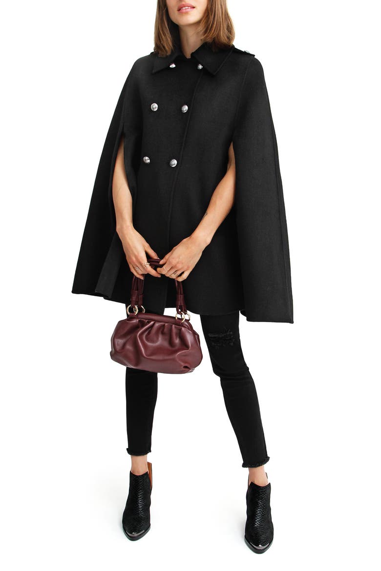 On My Mind Wool Blend Cape, Alternate, color, BLACK