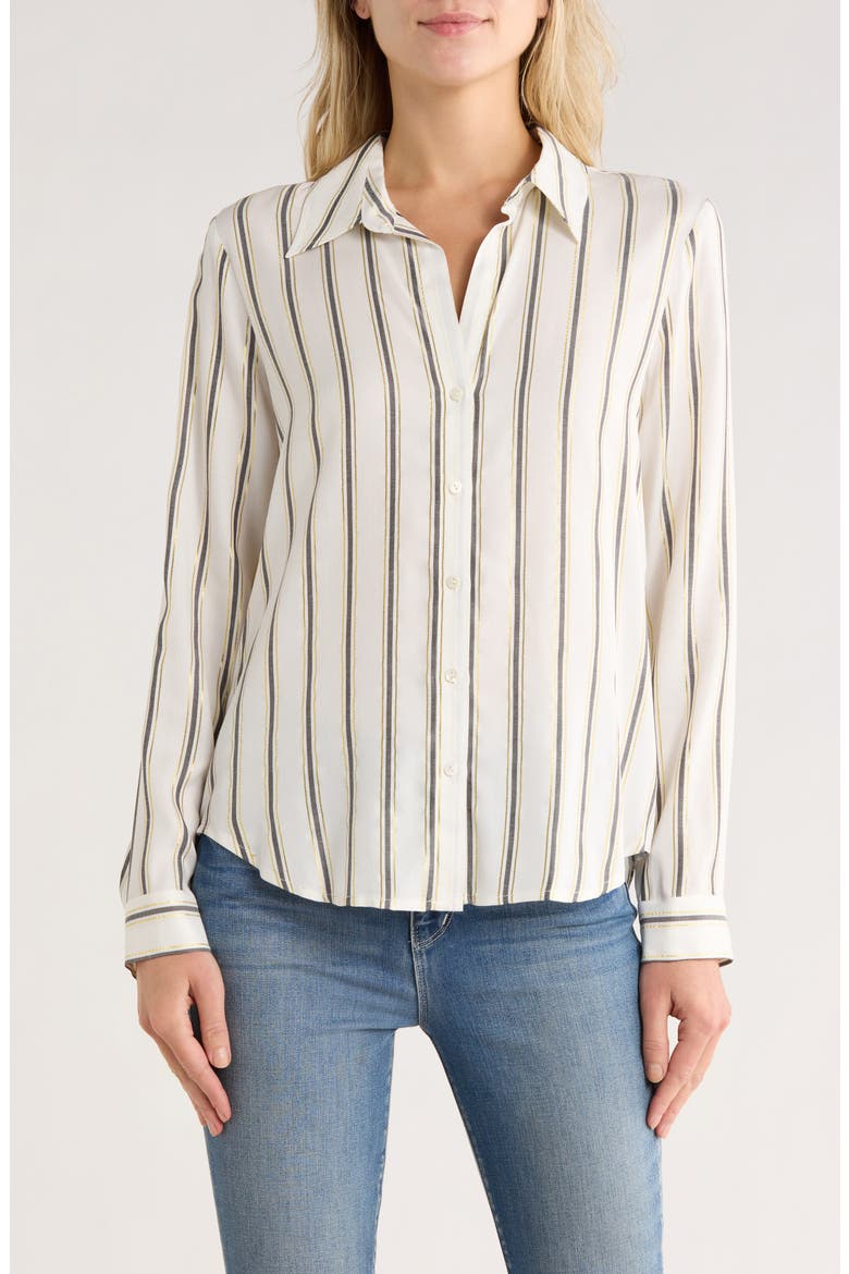 Holly Long Sleeve Button-Up Shirt, Main, color, IVORY/ BLACK/ GOLD STRIPE