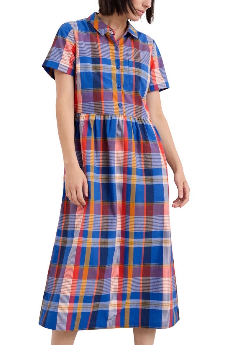 Fleet Check Organic Cotton Midi Shirtdress, Main, color, HANDICRAFT MULTI