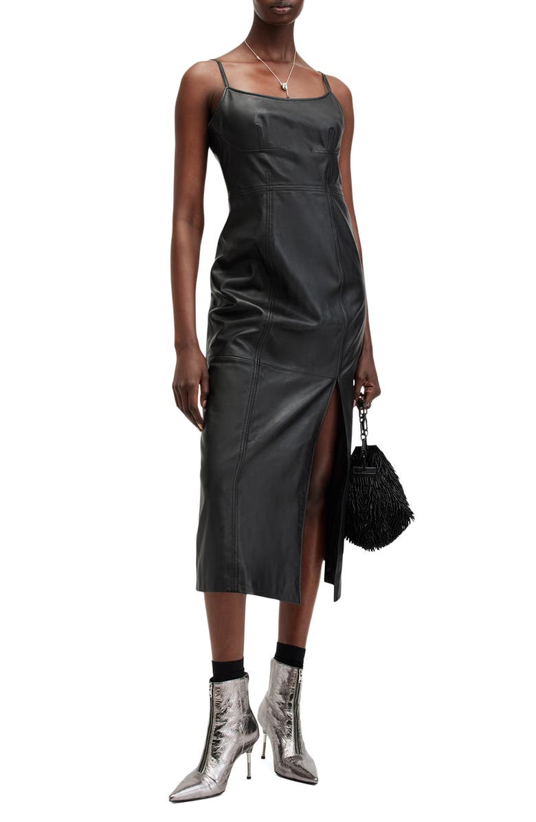 AllSaints Norlene Leather Midi Dress | Nordstrom