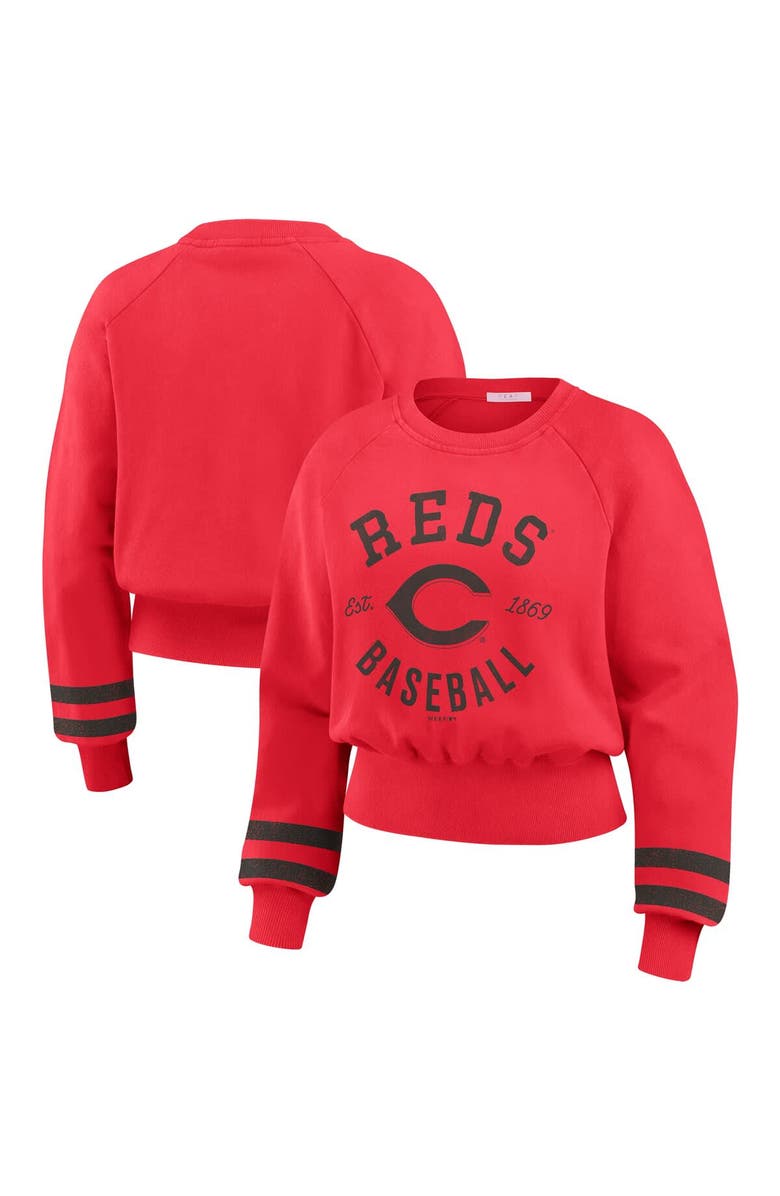WEAR by Erin Andrews Women's WEAR by Erin Andrews Red Cincinnati Reds Vintage Washed Cropped Pullover Sweatshirt, Alternate, color, Red