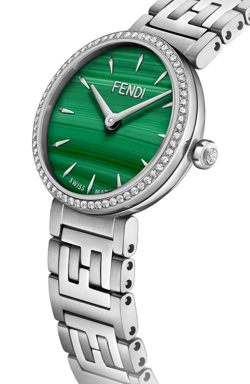 Fendi Diamond-embellished Watch With Green Malachite Dial In Metallic