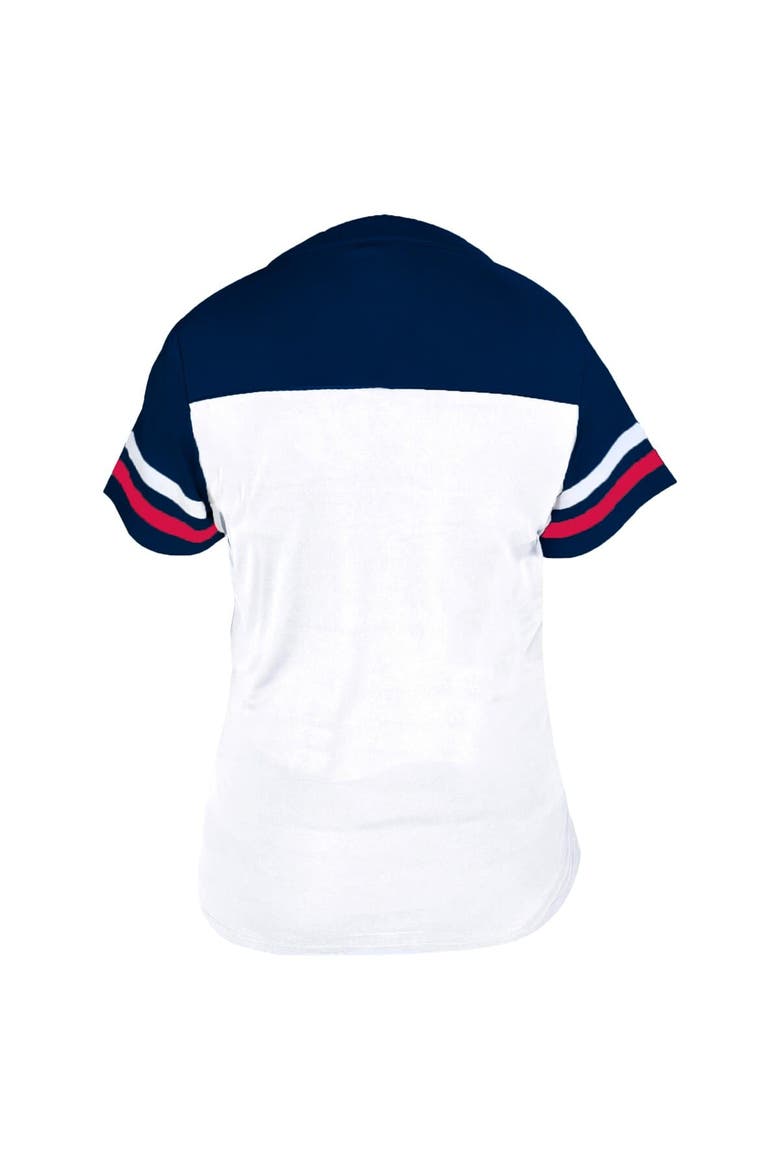 Women's Profile White/Navy Cleveland Guardians Plus Size Two-Stripe V-Neck T-Shirt, Alternate, color, White