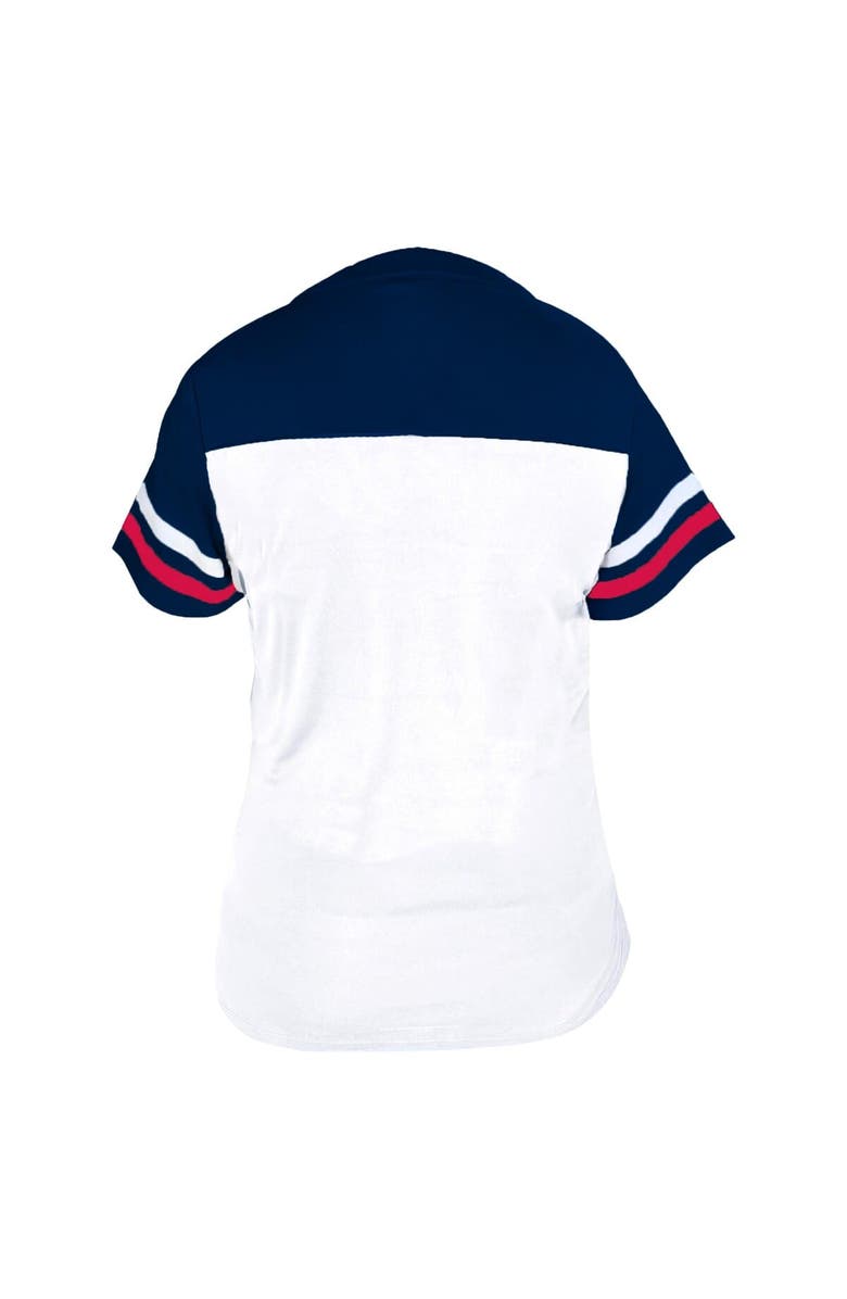 FANATICS Women's Profile White/Navy Cleveland Guardians Plus Size Two-Stripe V-Neck T-Shirt, Alternate, color, White