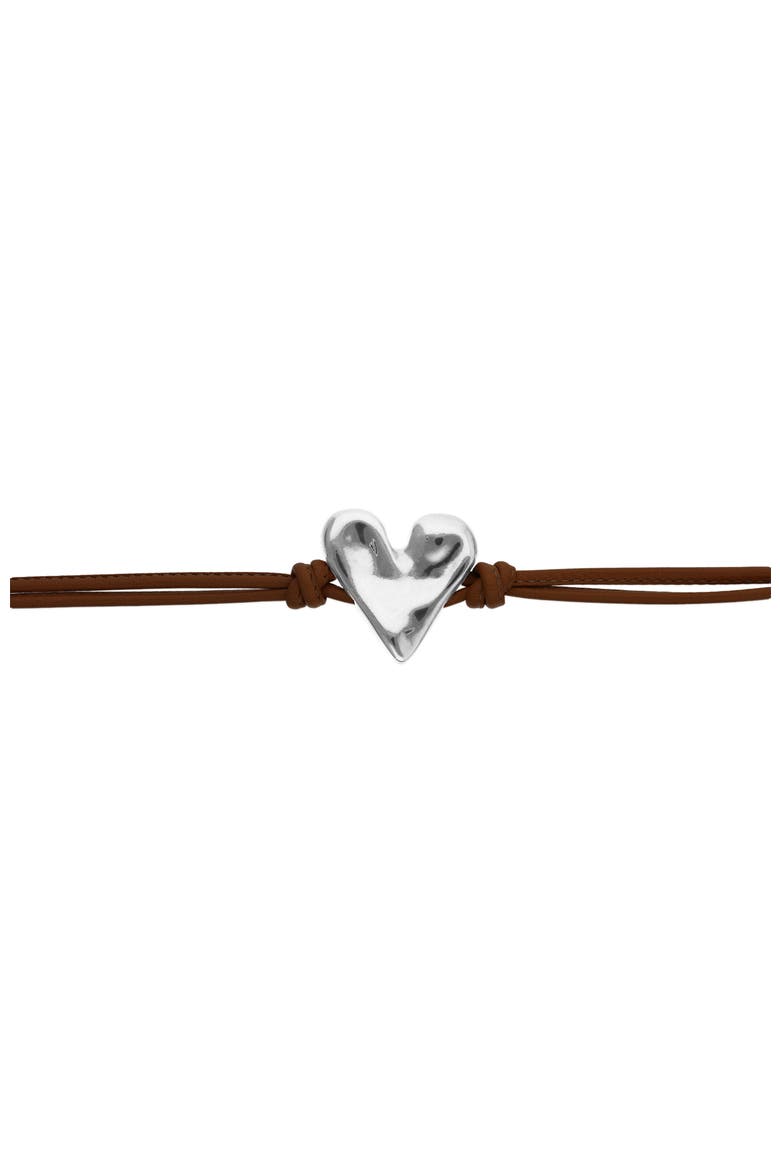 Brown Leather Strap With Sterling Silver-Plated Heart Detail, Alternate, color, Silver
