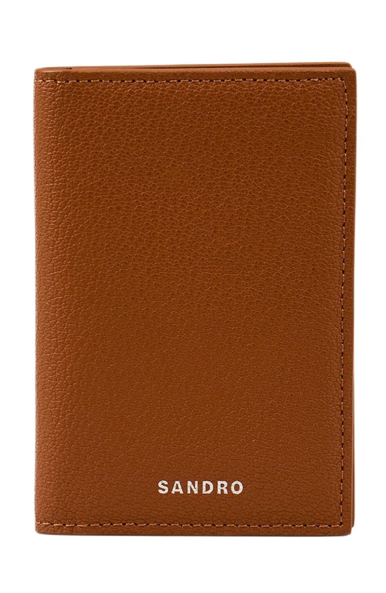 SANDRO Grained leather folding card holder, Alternate, color, Cognac