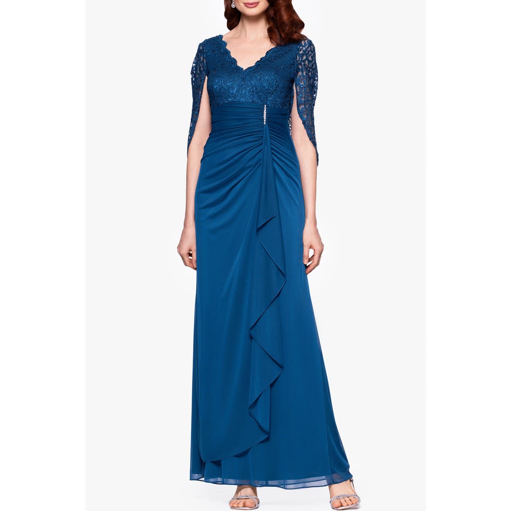 Betsy & Adam Lace & Sequin Gown In Peacock