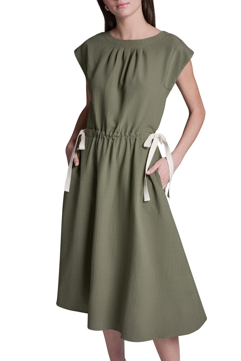 Tie Crepe Midi Dress, Alternate, color, BASIL