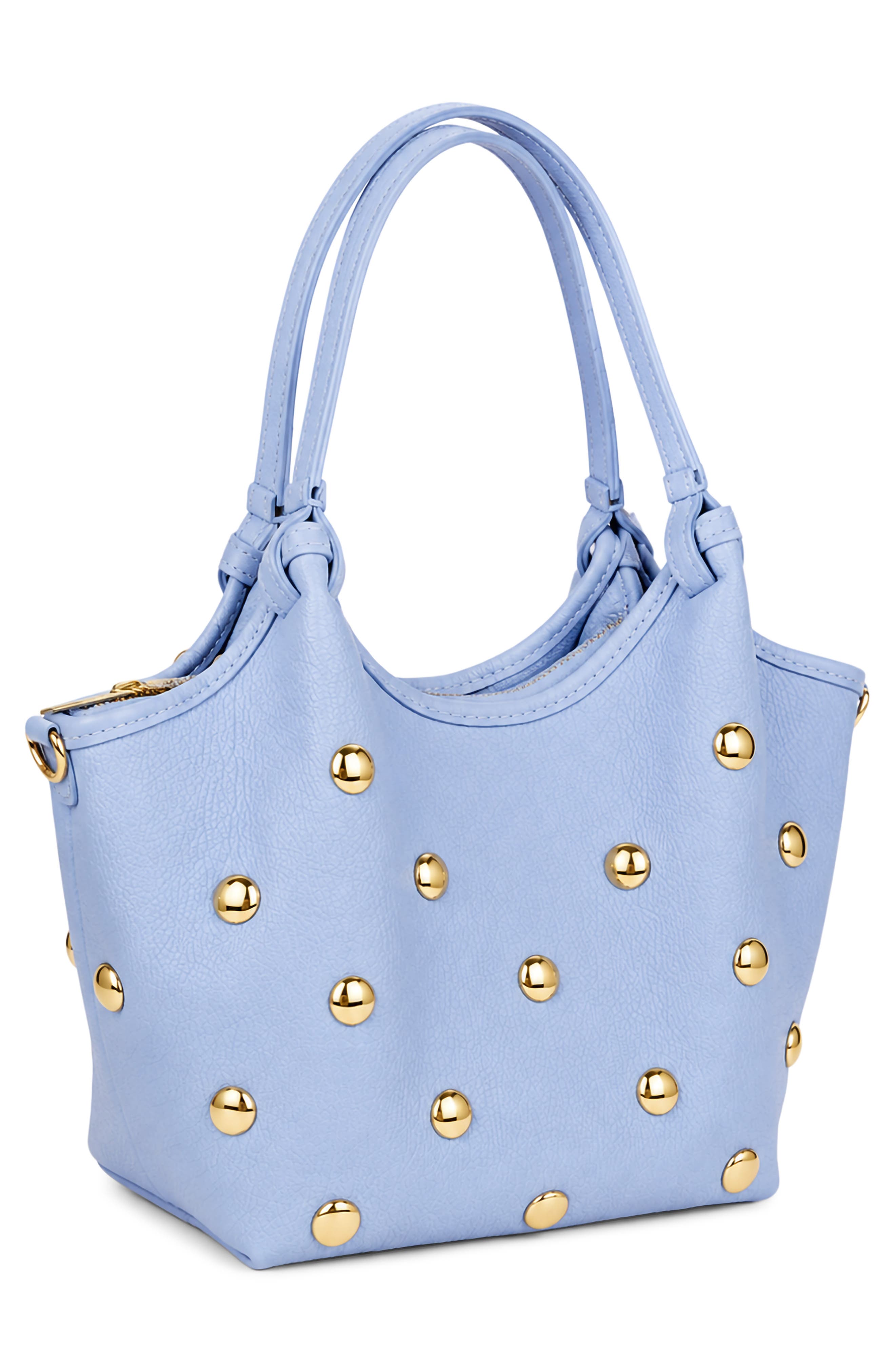 Caterina Studded Leather Tote, Alternate, color, BLUE