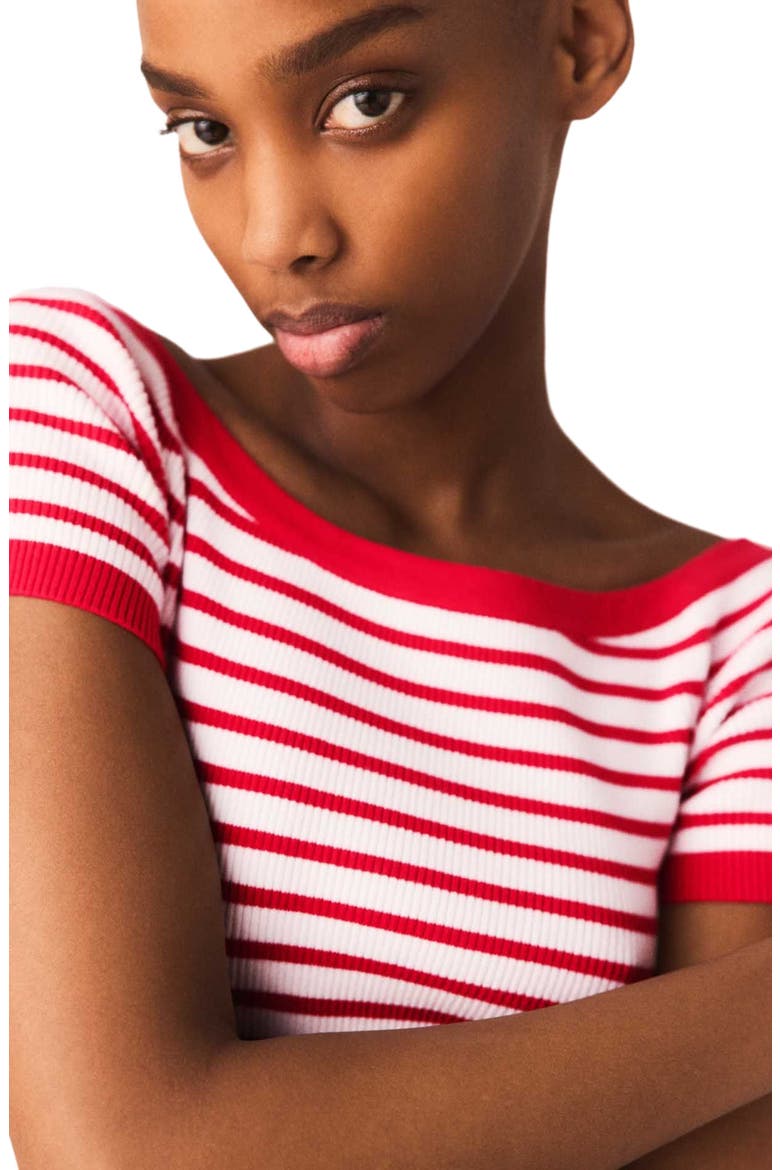 Striped knit top with boat neck, Alternate, color, Red