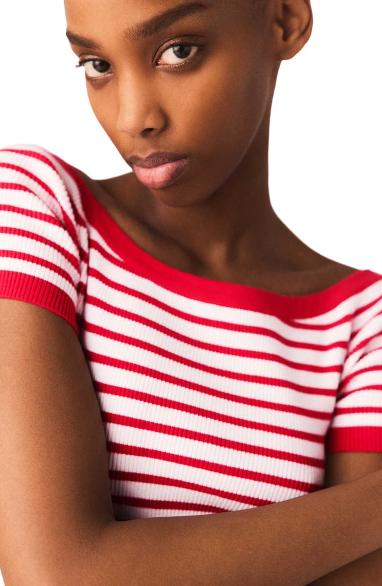 maje Striped knit top with boat neck, Alternate, color, Red