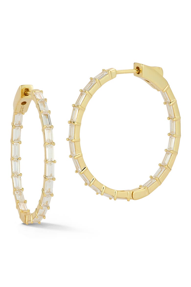 Baguette Cubic Zirconia Hoop Earrings, Main, color, GOLD