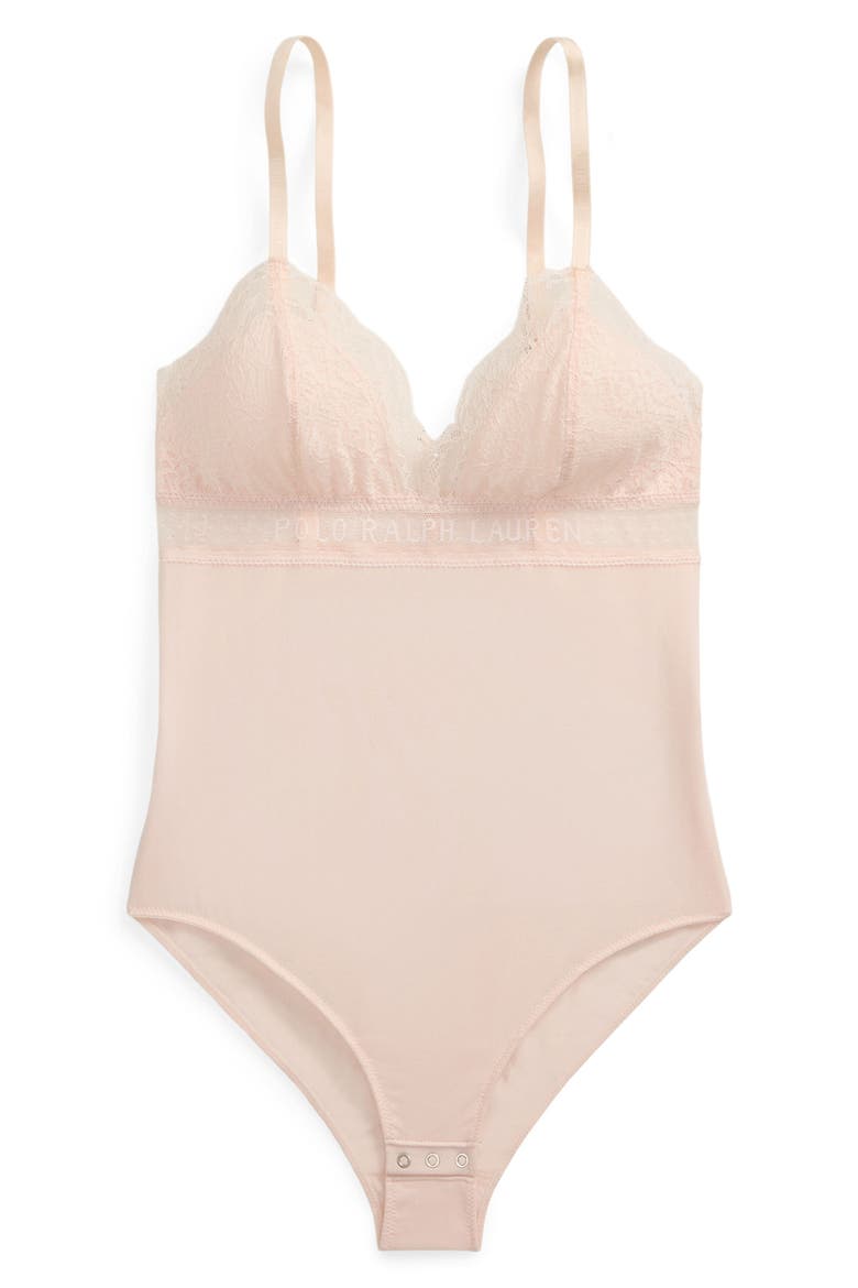 Lace & Stretch Cotton Rib Triangle Bodysuit, Alternate, color, GARDEN ROSE