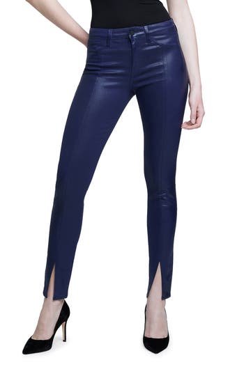L Agence Jyothi High Rise Split Ankle Jean In Midnight Coated In Blue