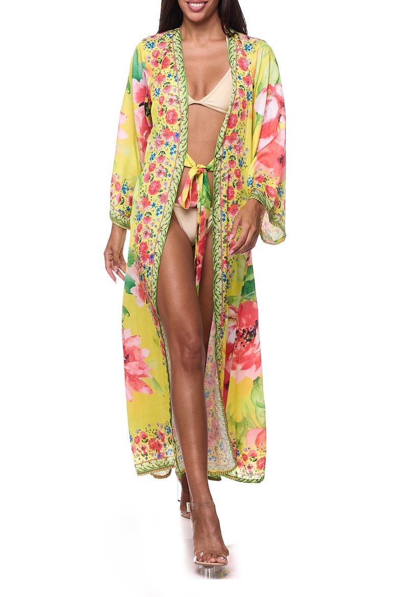 Tie Waist Longline Cover-Up Duster, Main, color, YELLOW