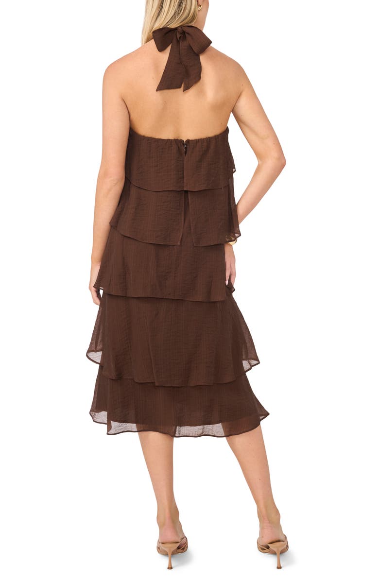 Vince Camuto Tiered Halter Midi Dress, Alternate, color, Mocha