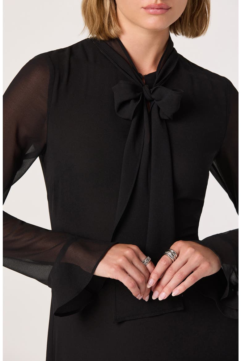Tie Neck Long Sleeve Dress, Alternate, color, BLACK