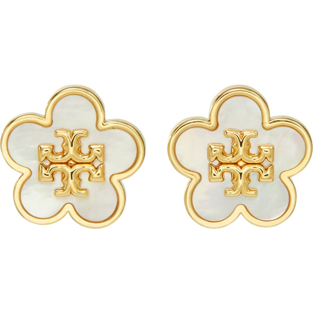Tory Burch Flower Stud Earrings In White