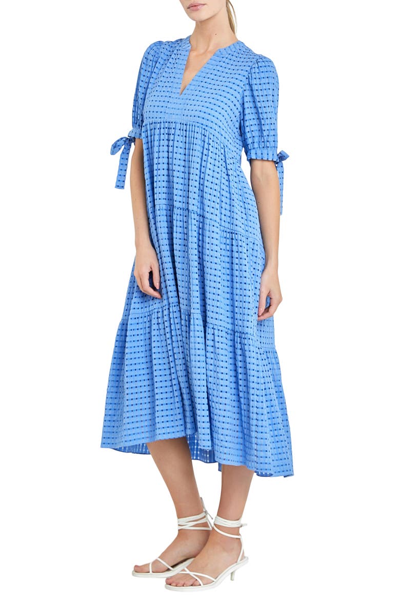 Gingham Tiered Midi Dress, Alternate, color, COBALT