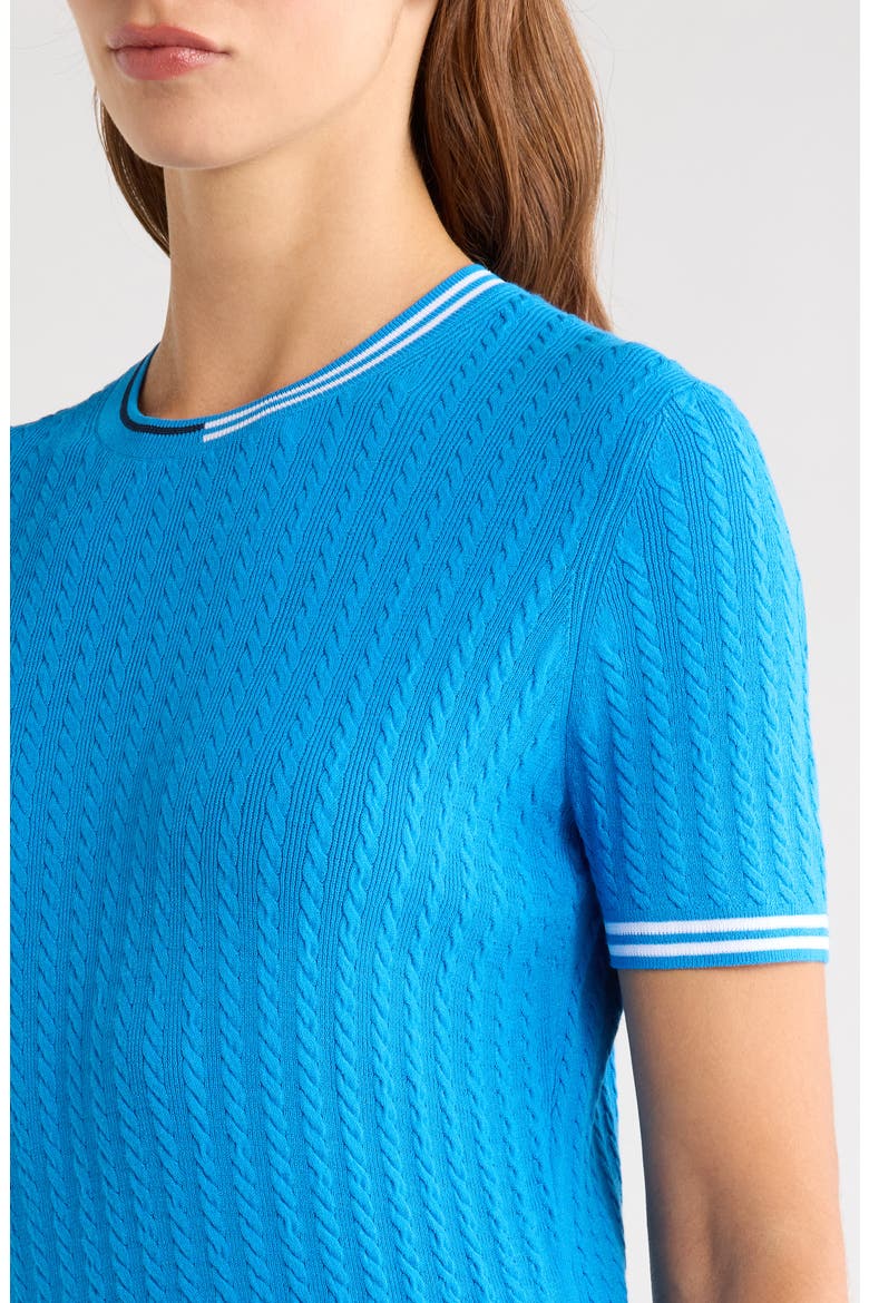 Cable Knit Short Sleeve Sweater, Alternate, color, CERULEAN