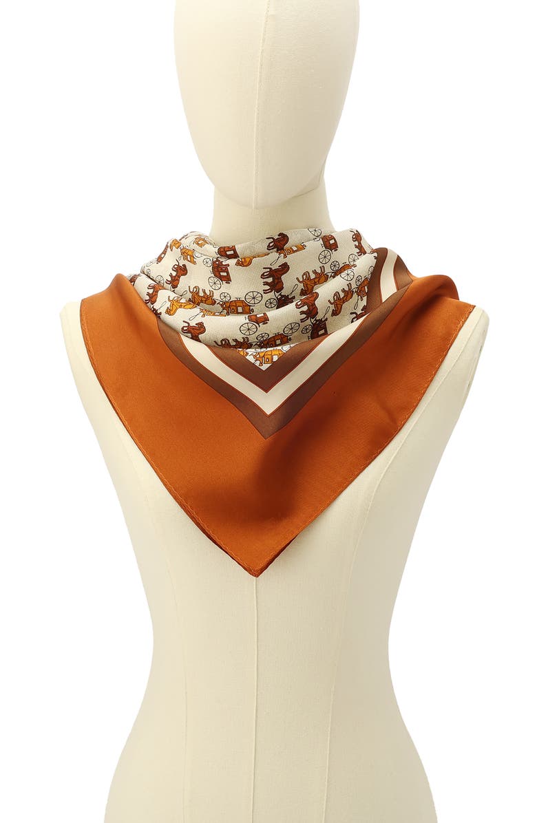 COACH Horse & Carriage Print Silk Square Scarf, Alternate, color, Toffee