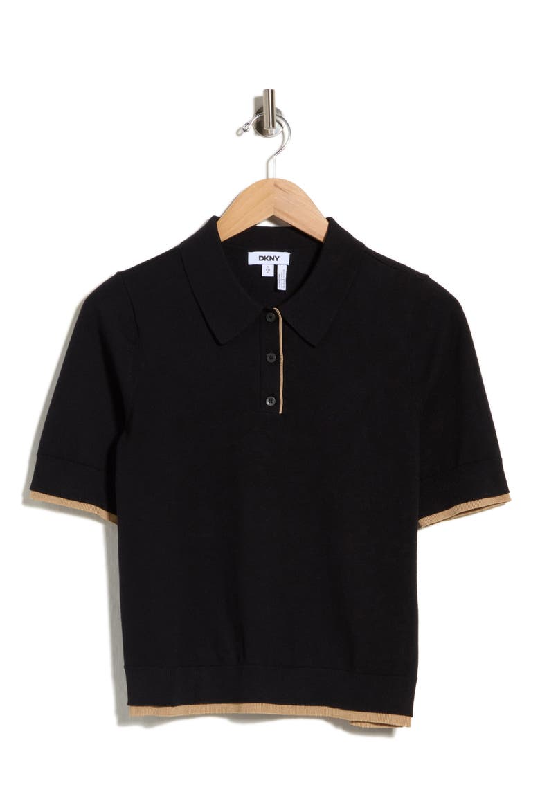 Short Sleeve Collared Sweater, Alternate, color, BLACK/ TRAVERTINE