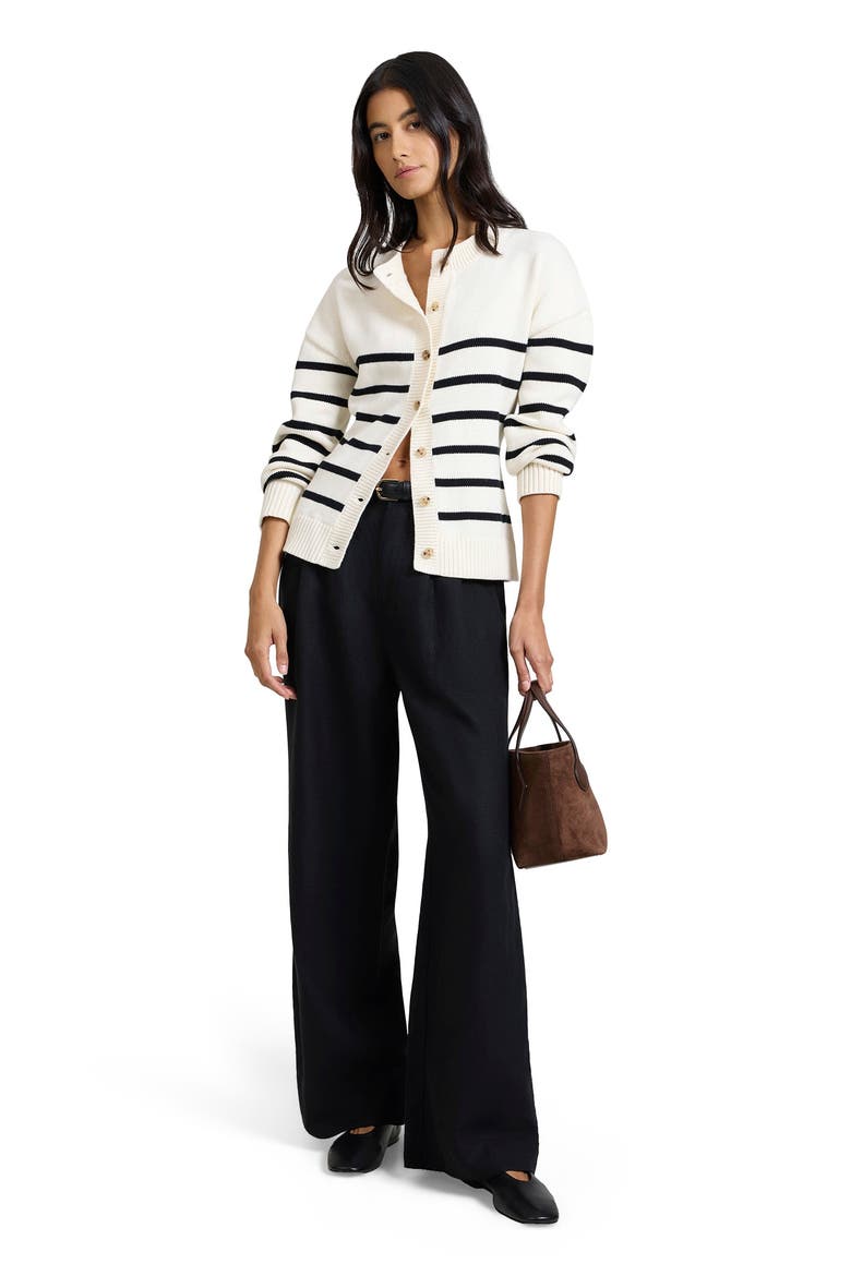 Cotton Fitted Cardigan, Main, color, NOIR NAVY/WHITE
