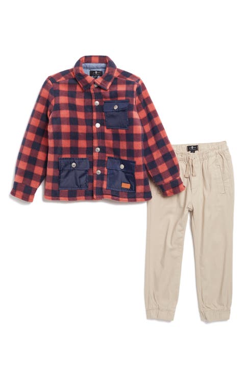Kids' Polar Fleece Plaid Jacket & Twill Joggers (Little Kid)