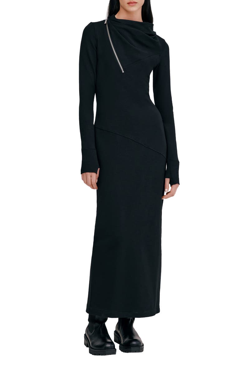 Broome Asymmetric Half Zip Long Sleee Maxi Dress, Main, color, BLACK
