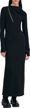 Marcella Broome Asymmetric Half Zip Long Sleee Maxi Dress