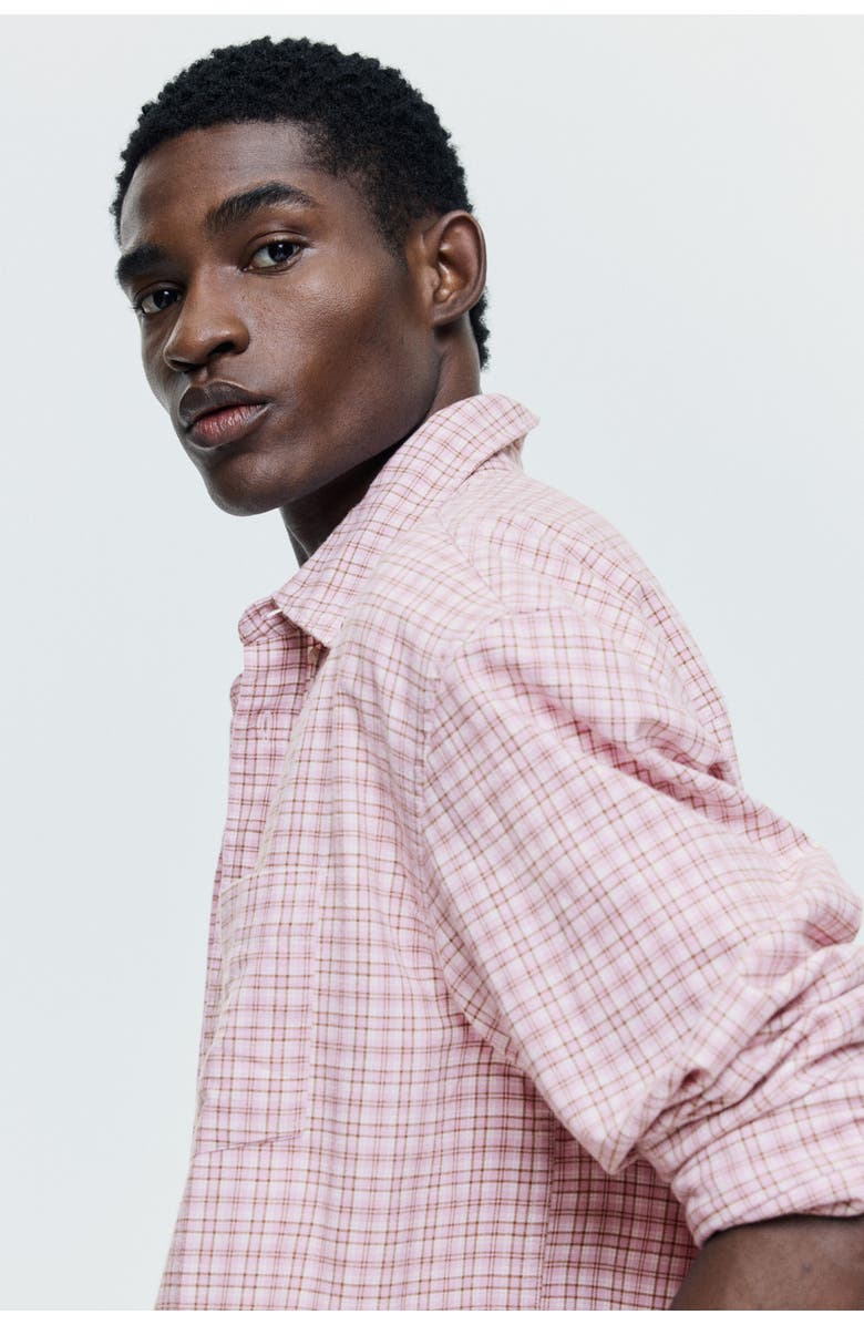 H&M Relaxed Fit Cotton Shirt, Alternate, color, Pink/Checked