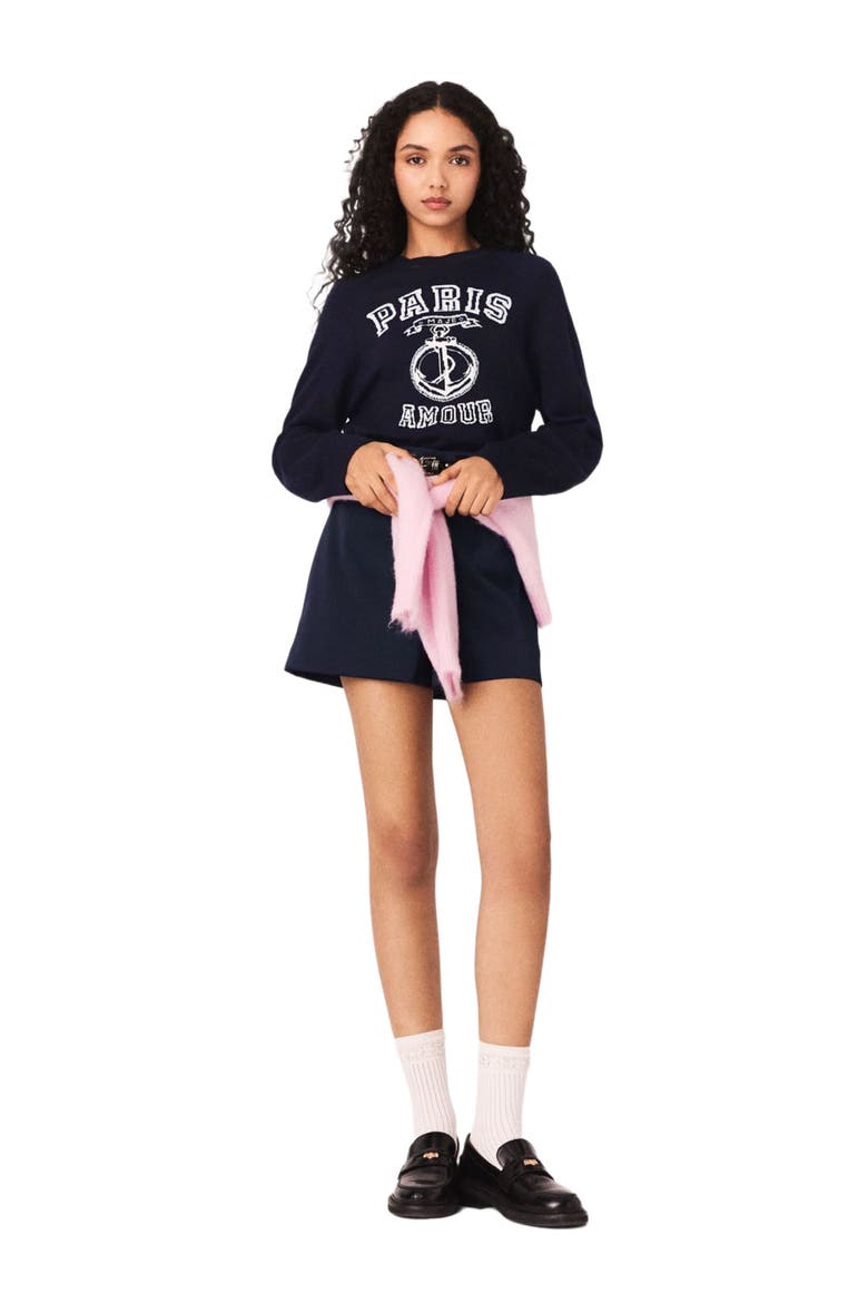 Round-neck slogan sweater, Alternate, color, Navy