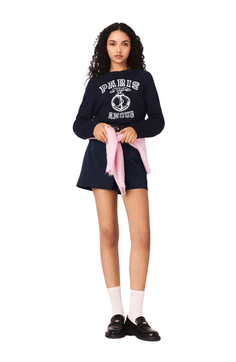 maje Round-neck slogan sweater, Alternate, color, Navy