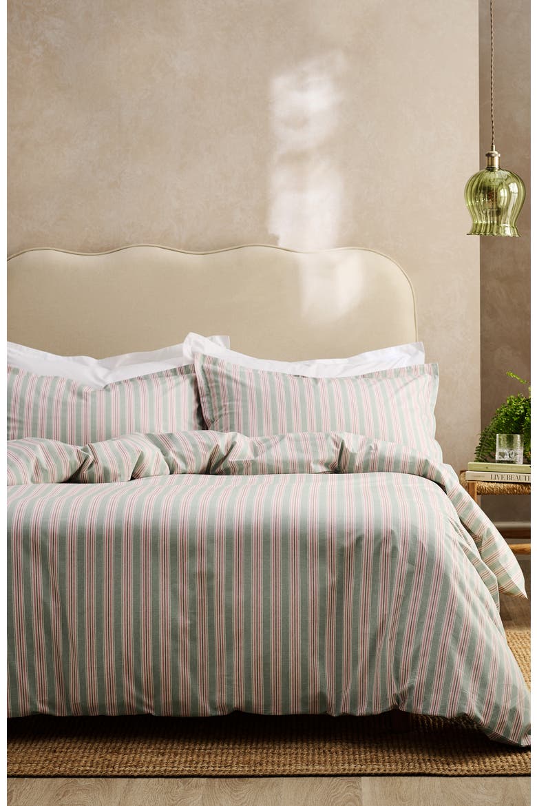 Calder Stripe Cotton Percale Duvet Cover Sets, Alternate, color, Pink