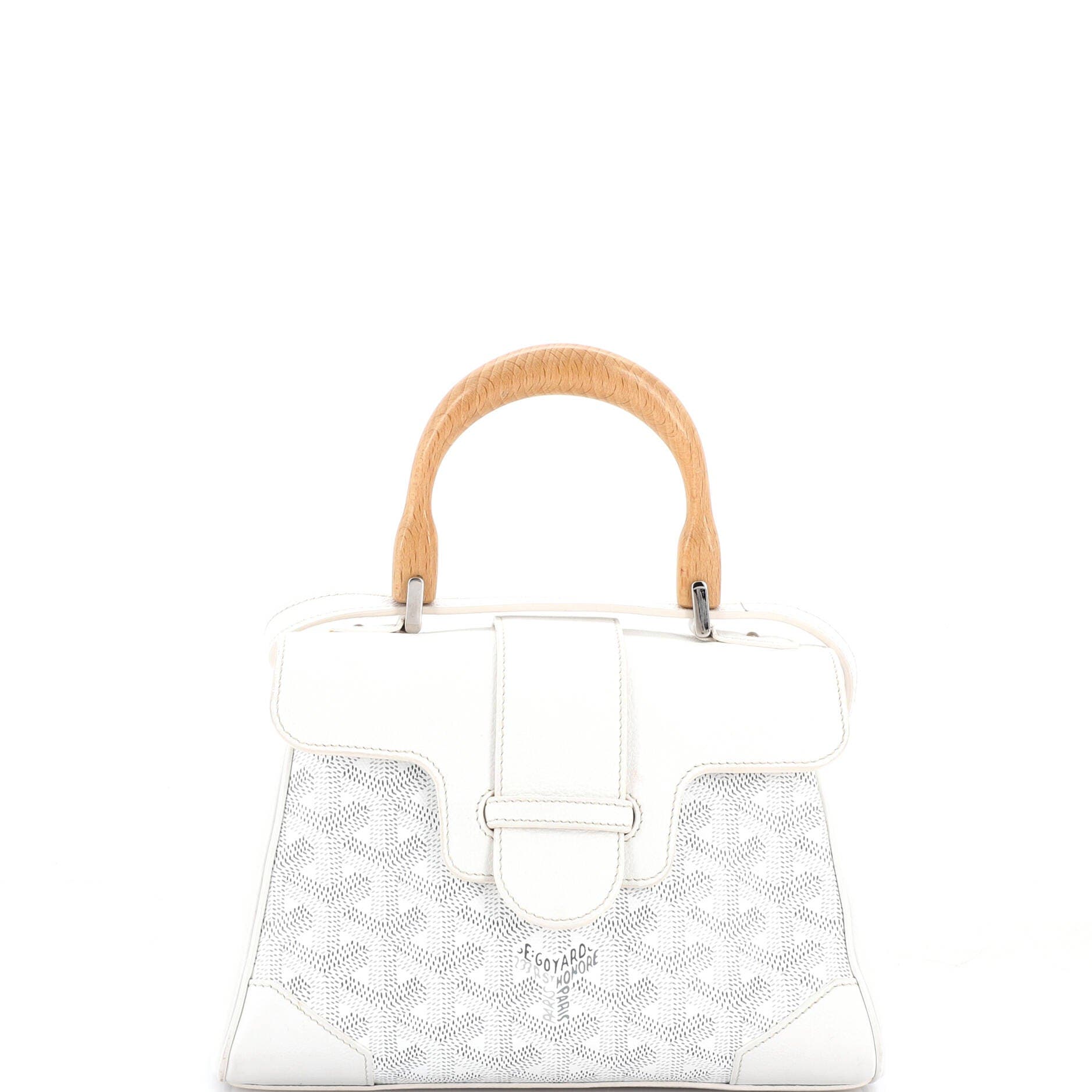 Pre-Owned Goyard Saigon Top Handle Bag Coated Canvas with Leather Mini, Main, color, White