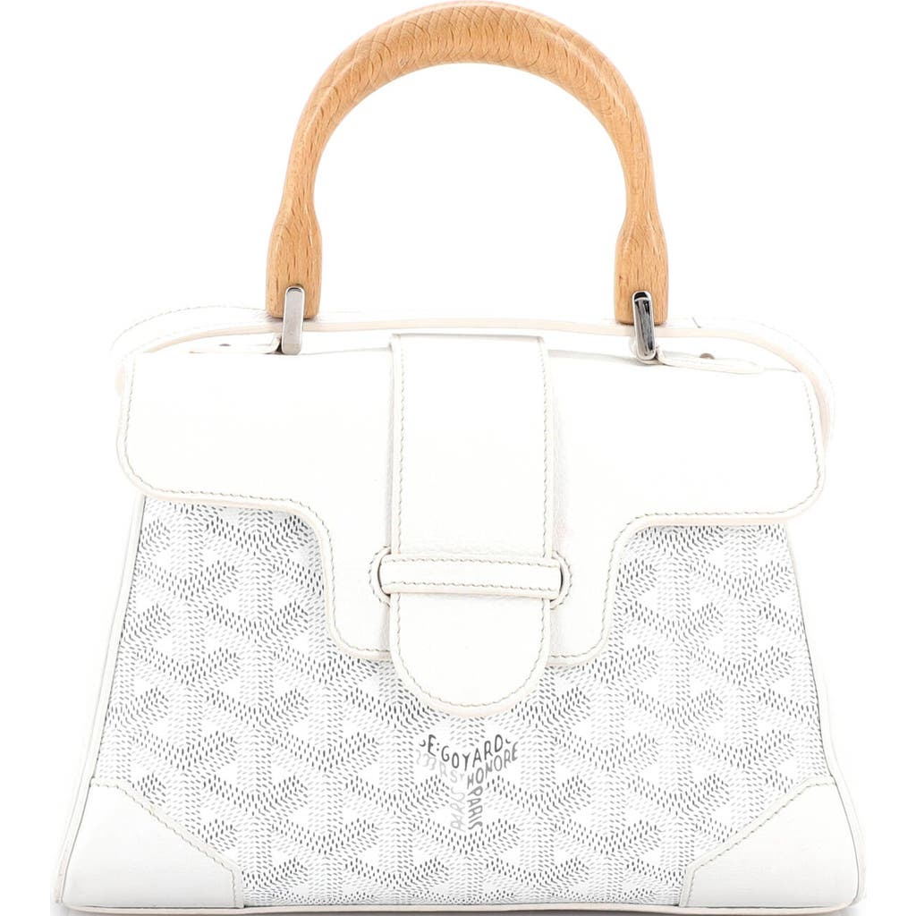 Pre-owned Goyard Goyard Saigon Top Handle Bag Coated Canvas With Leather Mini In White