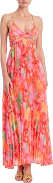 Jewel Badgley Mischka Floral Pleated Open Back Gown