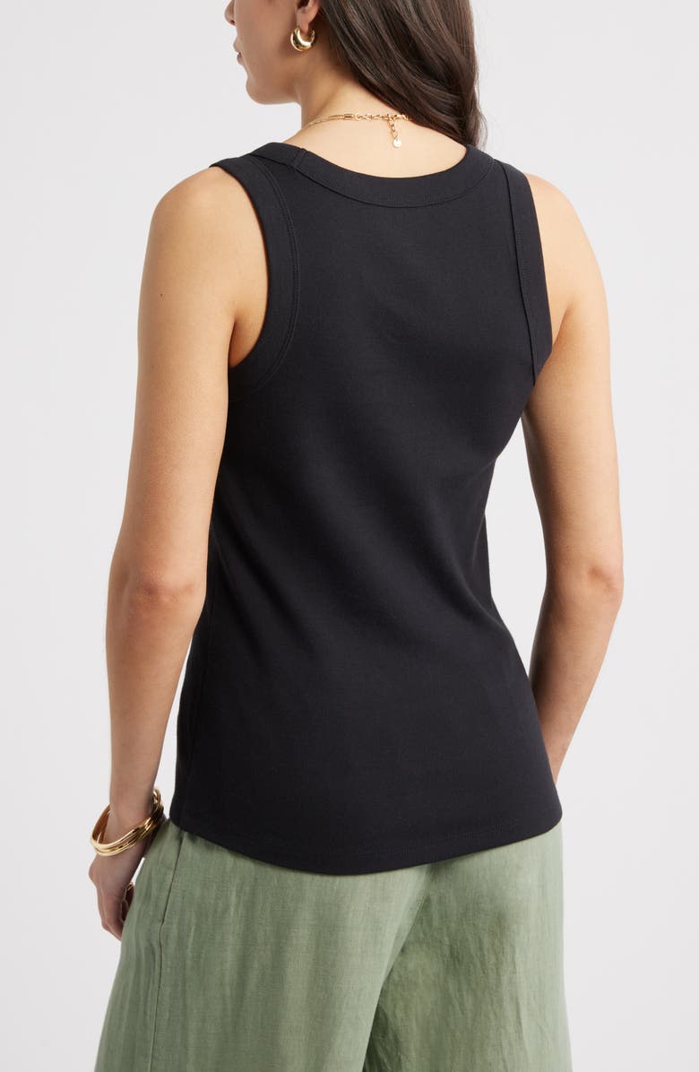 Caslon<sup>®</sup> Scoop Neck Rib Cotton Tank, Alternate, color, Black