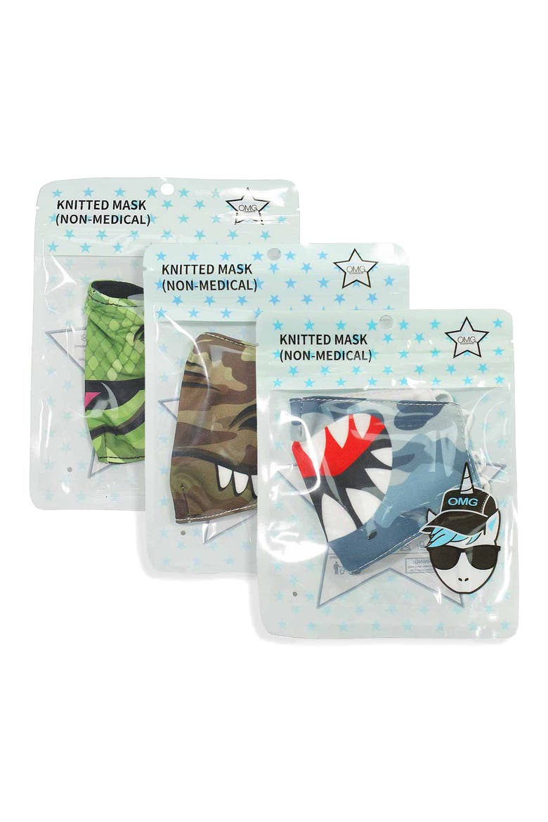3-Pack Animal Camo Print Face Masks, Alternate, color, MULTI