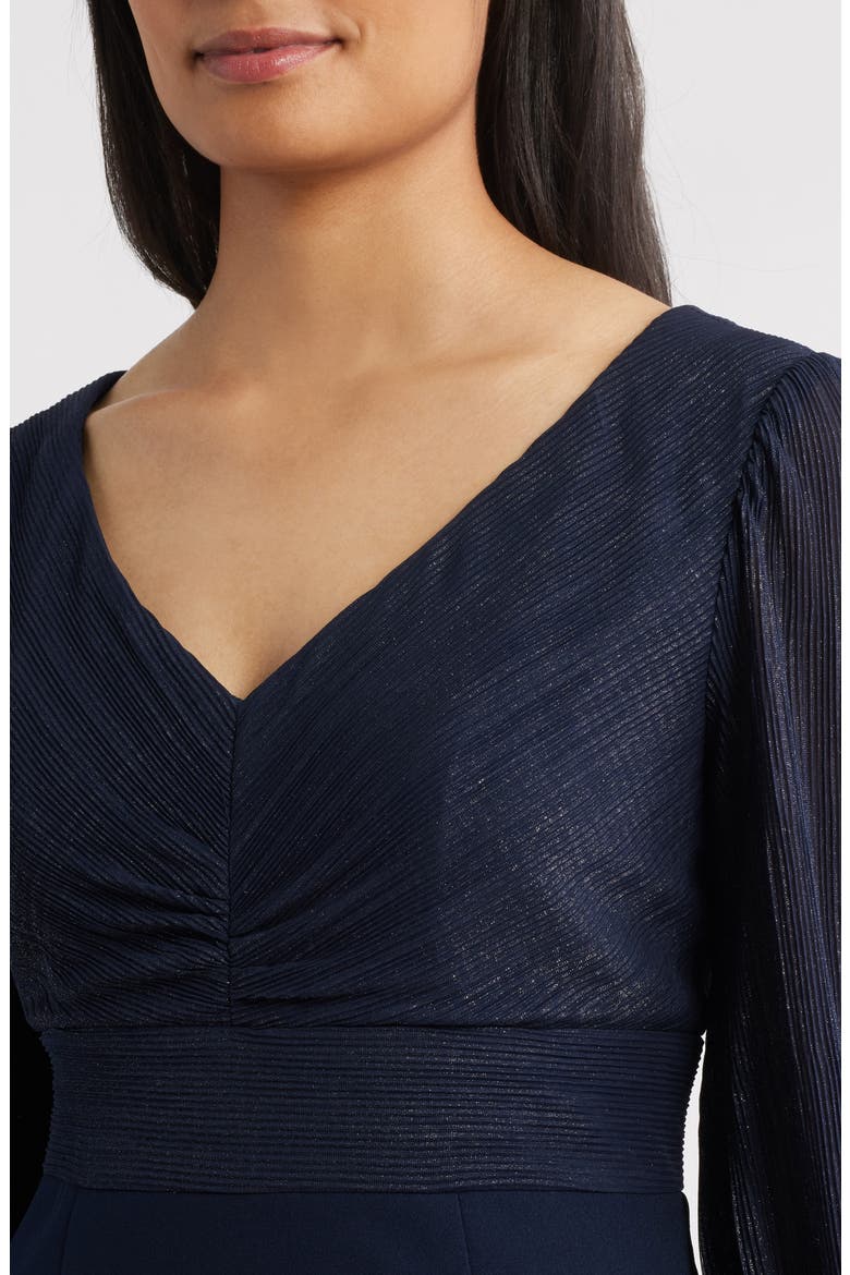 Pleated Metallic Mixed Media Cocktail Sheath Dress, Alternate, color, DARK NAVY