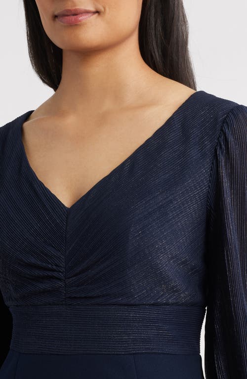 Alex Evenings Pleated Metallic Mixed Media Cocktail Sheath Dress In Blue