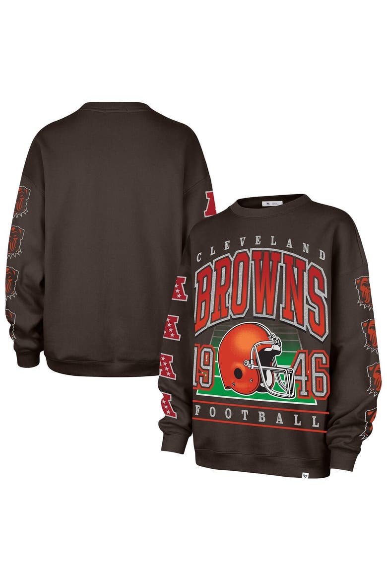Women's '47  Brown Cleveland Browns Go Big Oversized Pullover Sweatshirt, Main, color, Brown