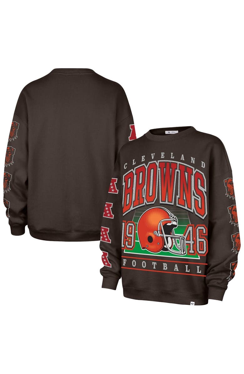 '47 Women's '47 Brown Cleveland Browns Go Big Oversized Pullover Sweatshirt, Main, color, Brown