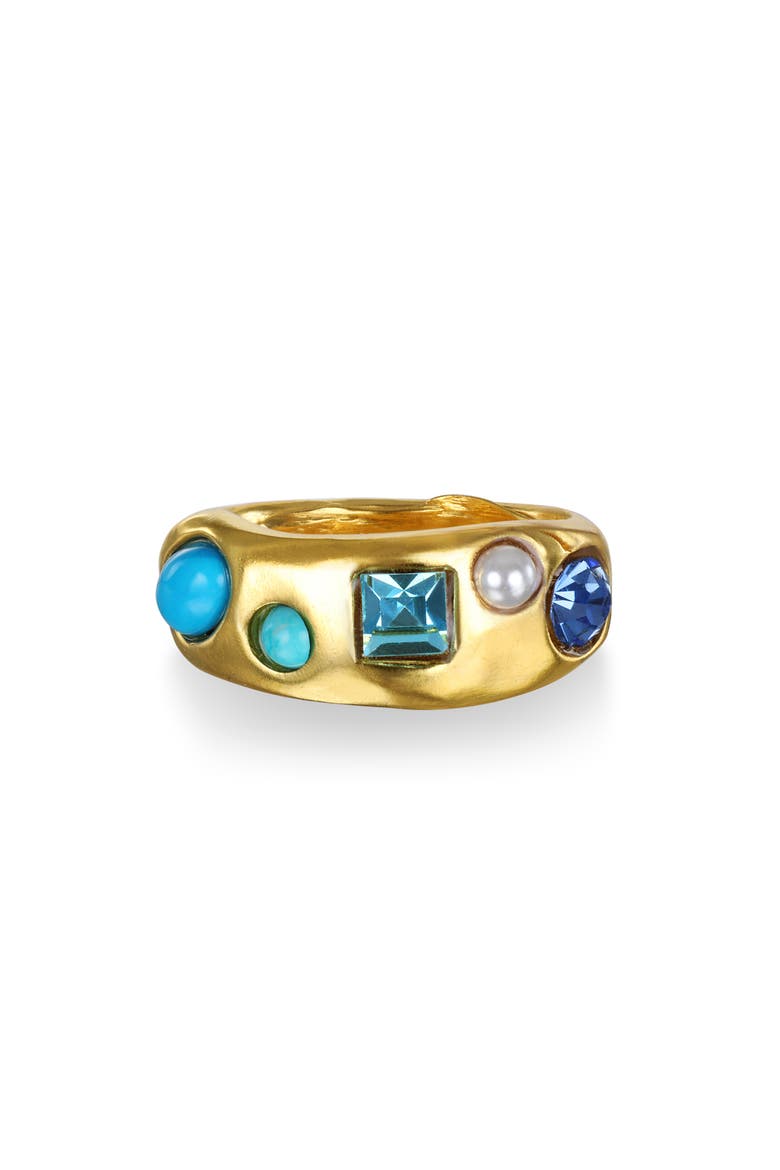 Rococo Crystal & Faux Pearl Ring, Main, color, TURQUOISE
