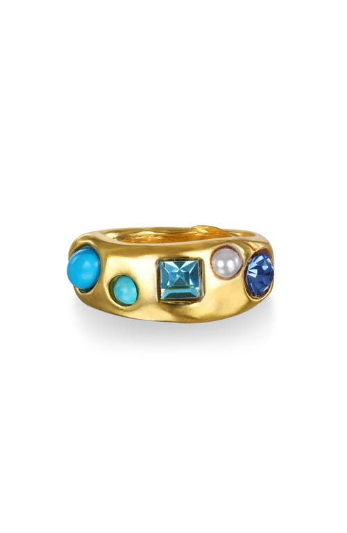 Sequin Rococo Crystal & Faux Pearl Ring In Blue
