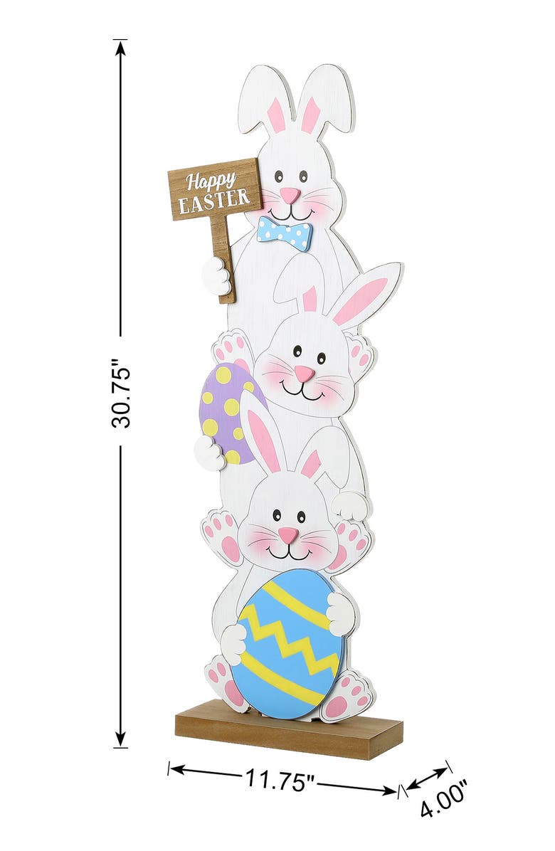 Glitzhome Wooden Easter Stacked Bunny Porch Decor, Alternate, color, White